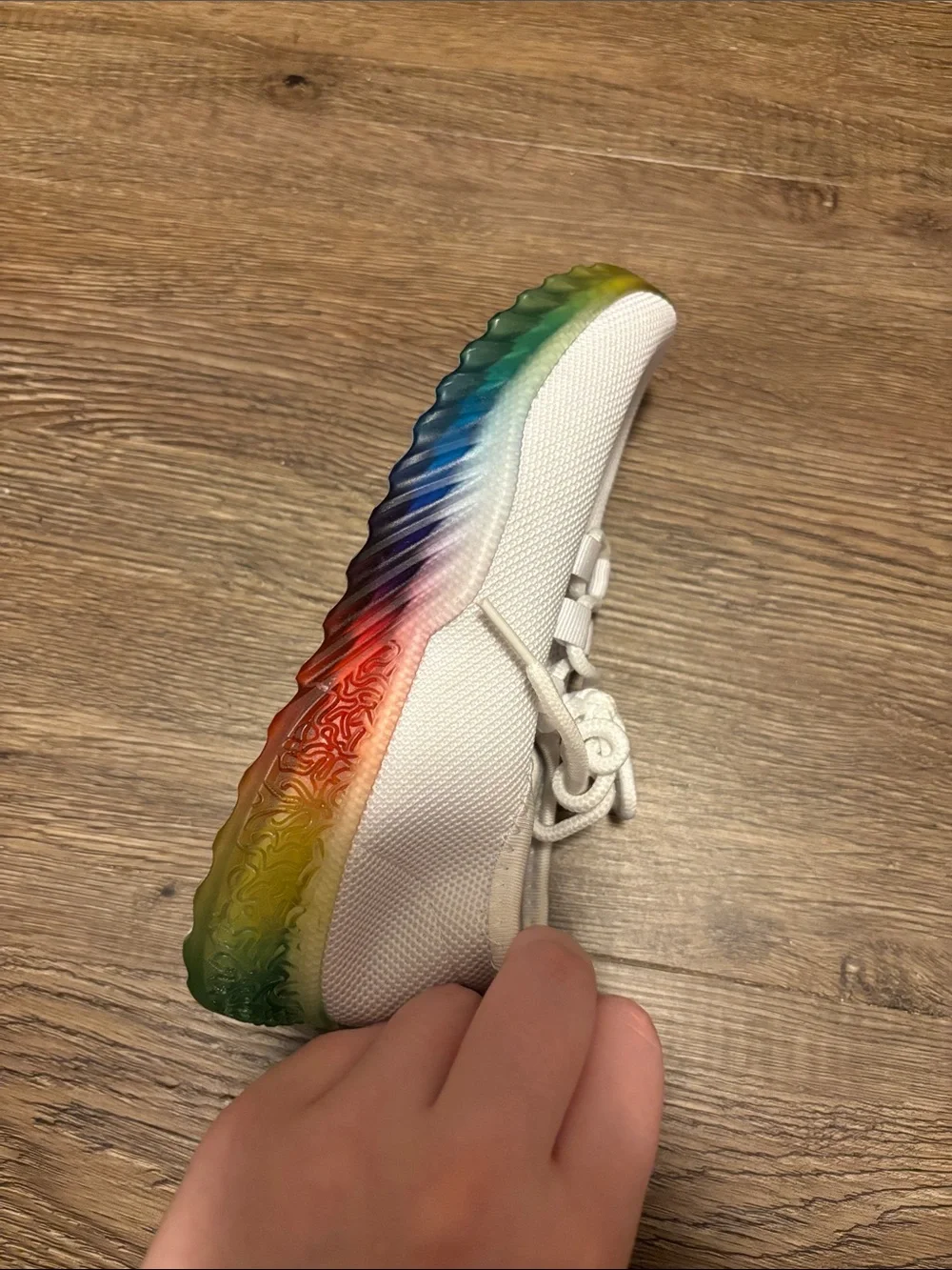kids white and rainbow sneakers
